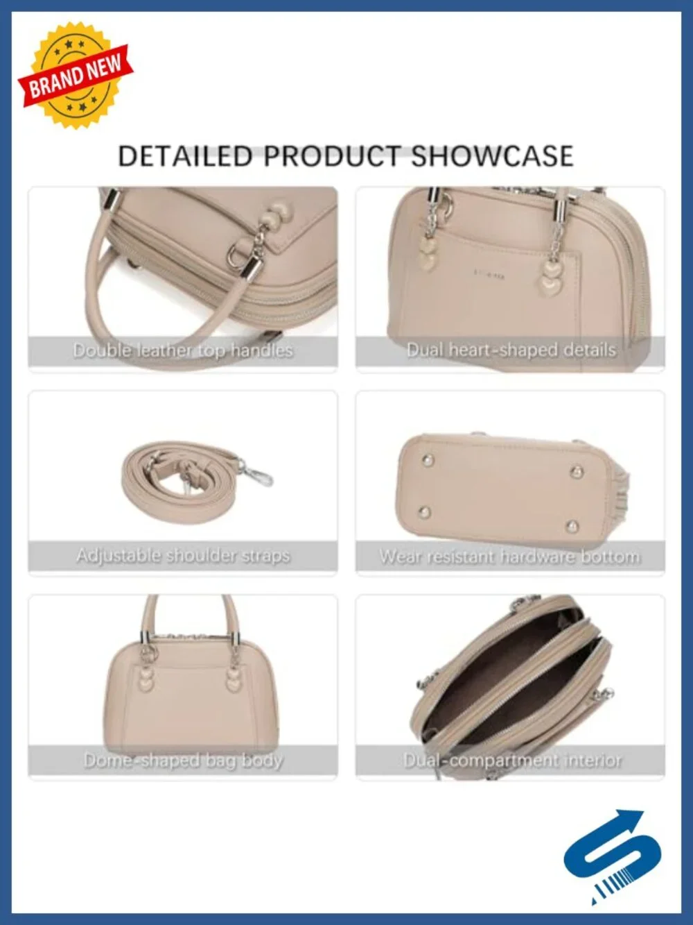 Mini Crossbody Purse with Heart Detail, Vegan Leather Top Handle Bag